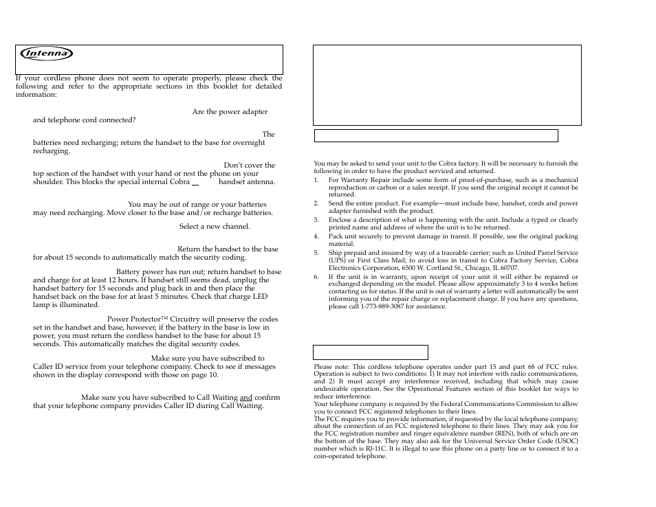 Cordless telephone troubleshooting guide | Cobra Electronics CP-2525 User Manual | Page 12 / 14
