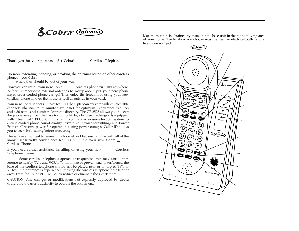 Installation information, Introduction, Cordless telephone model cp-2525 | How to use your | Cobra Electronics CP-2525 User Manual | Page 4 / 14