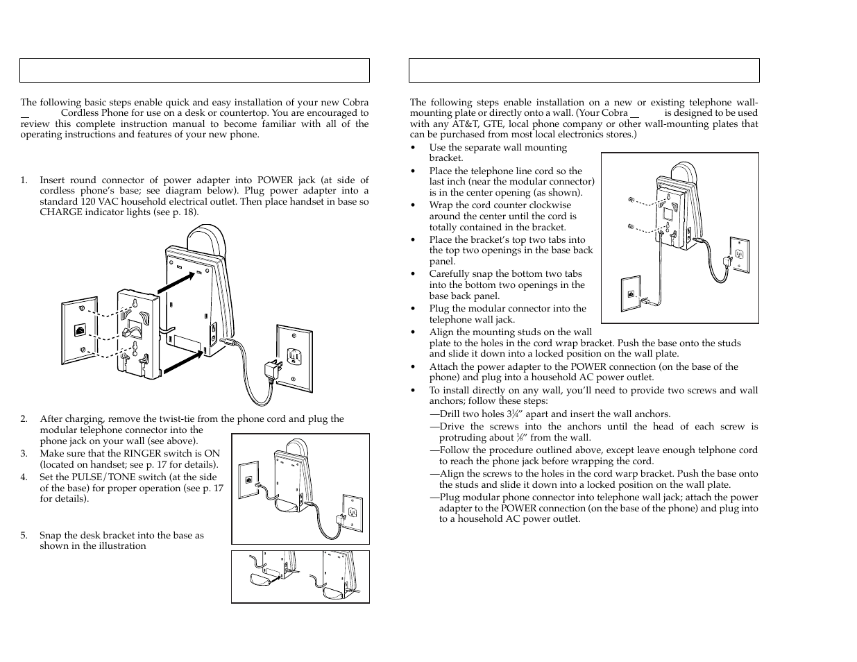 Wall mounting instructions, Quick set-up guide | Cobra Electronics CP-2525 User Manual | Page 5 / 14