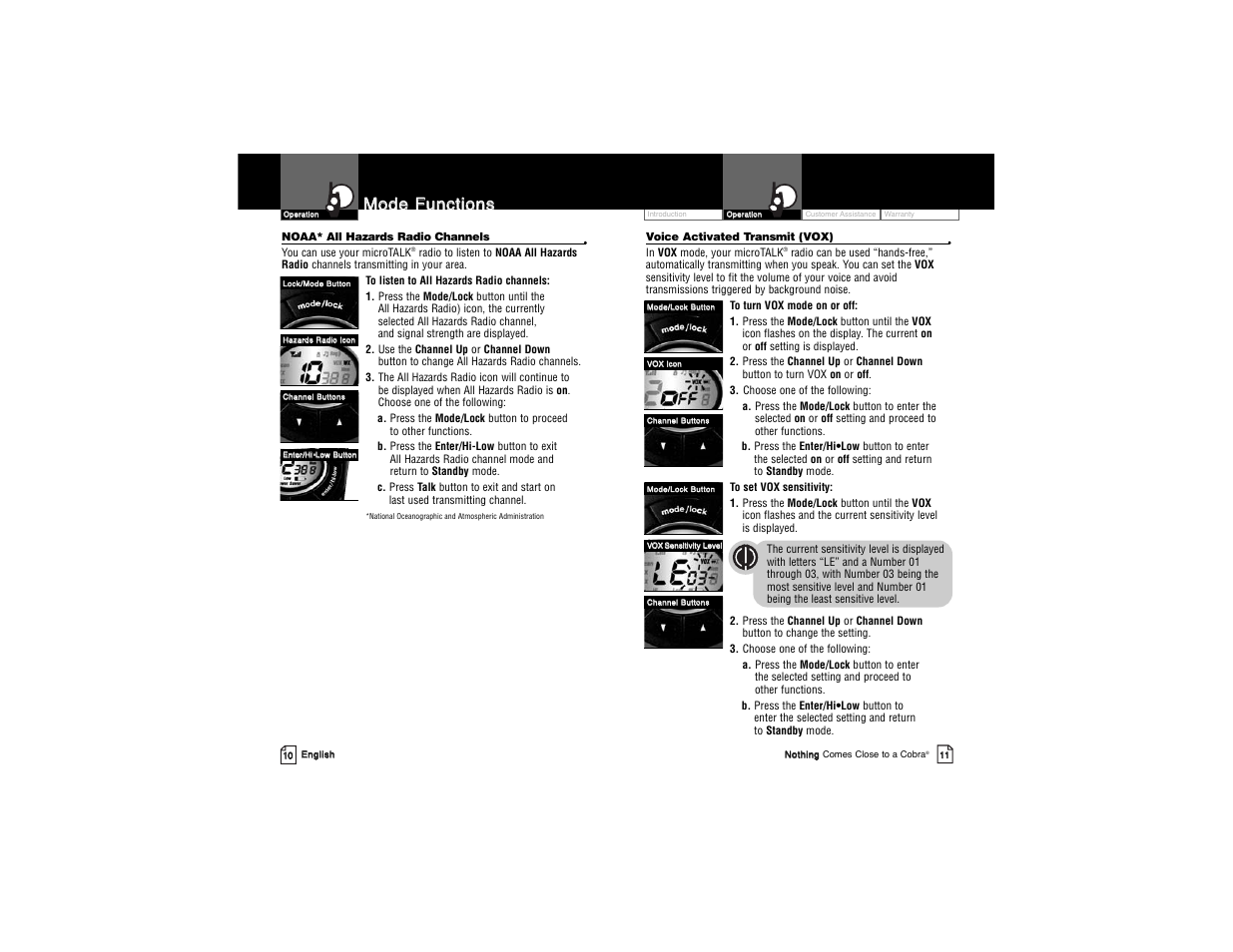 Mmo od de e f fu un nc cttiio on ns s | Cobra Electronics PR3850WX User Manual | Page 8 / 15