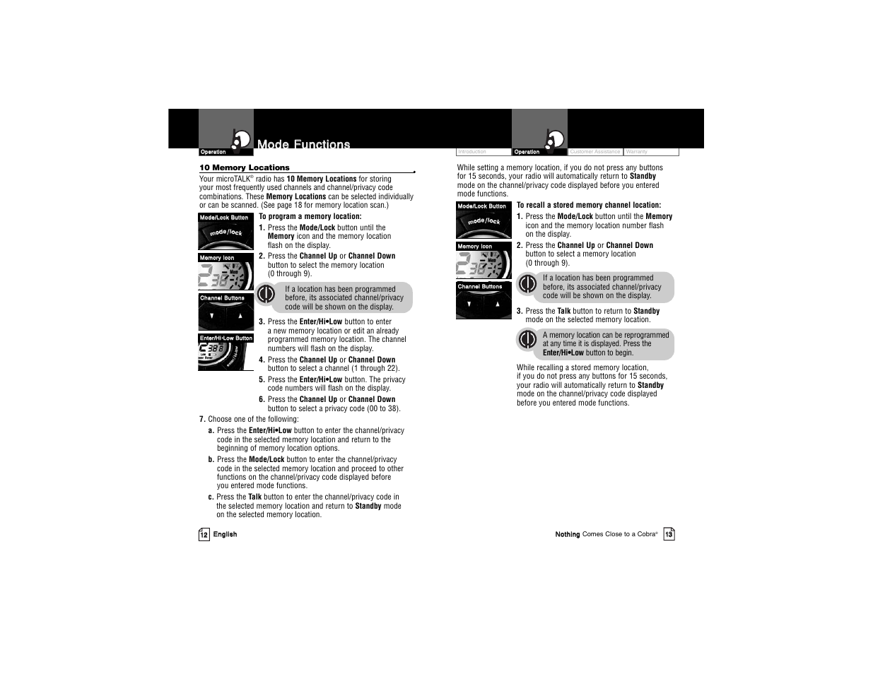 Mmo od de e f fu un nc cttiio on ns s | Cobra Electronics PR3850WX User Manual | Page 9 / 15