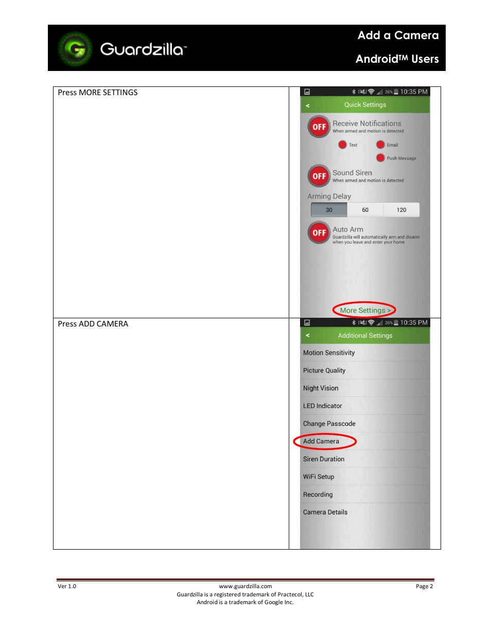 Add a camera android, Users | Guardzilla Android User Manual | Page 2 / 12