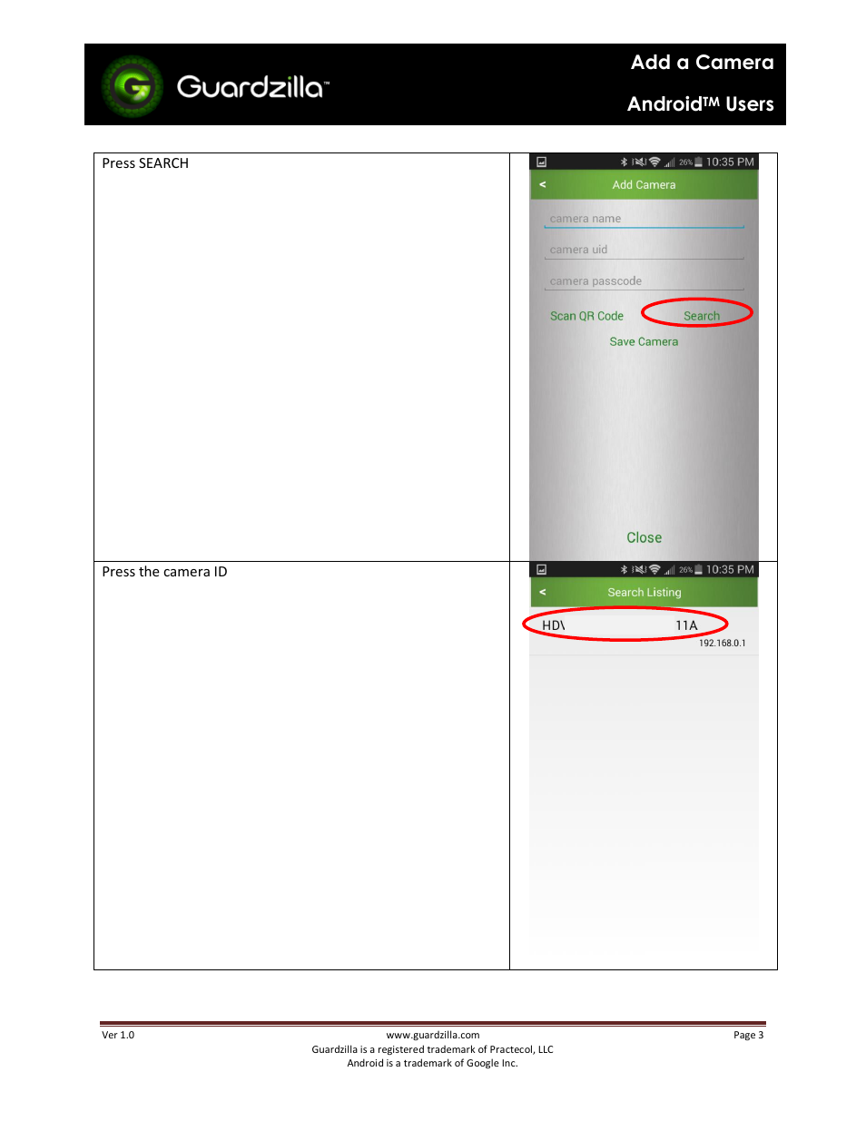 Add a camera android, Users | Guardzilla Android User Manual | Page 3 / 12