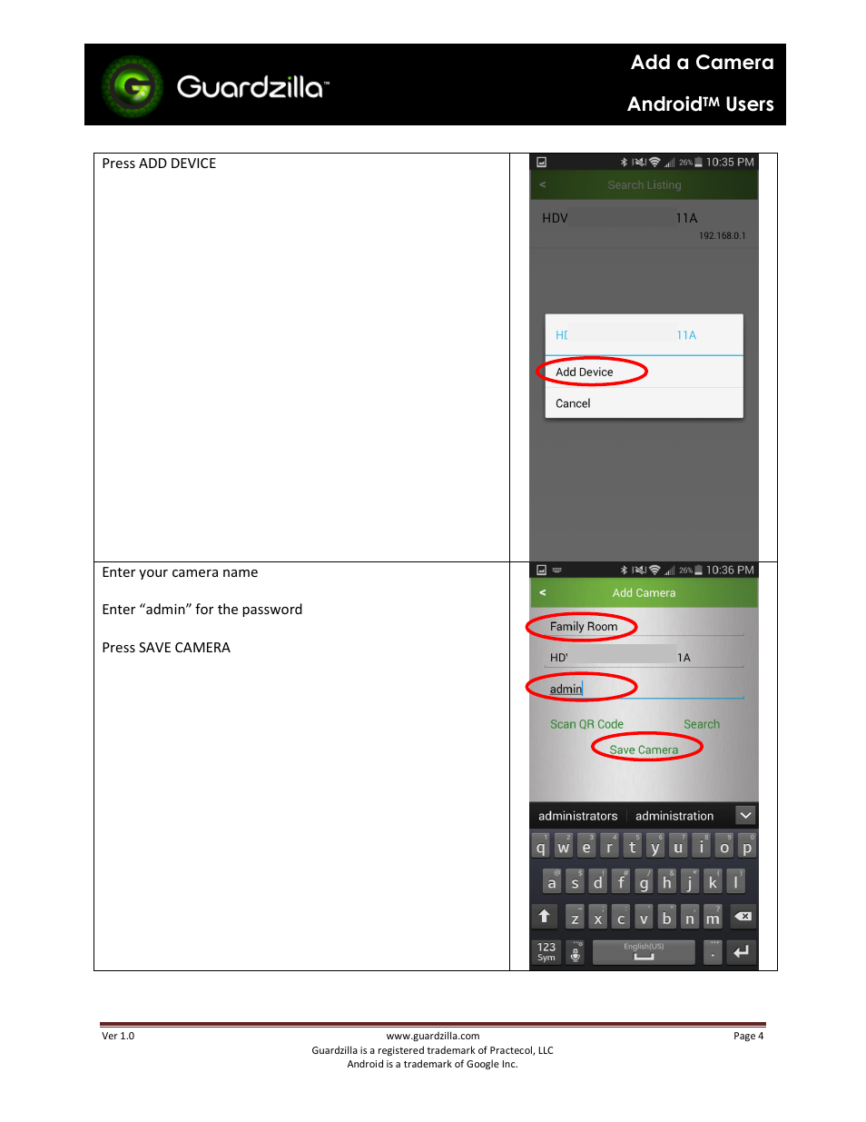 Add a camera android, Users | Guardzilla Android User Manual | Page 4 / 12