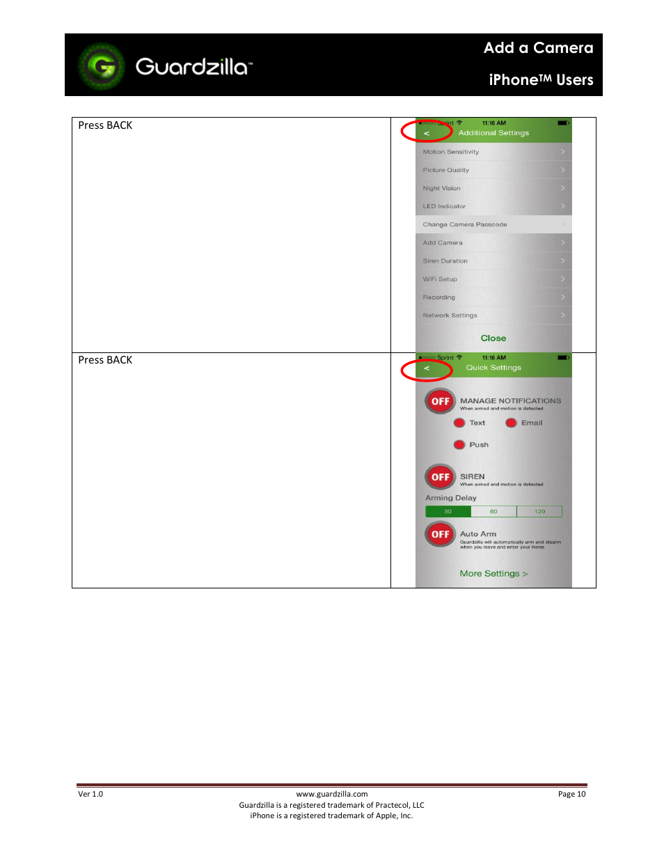Add a camera iphone, Users | Guardzilla iPhone User Manual | Page 10 / 10