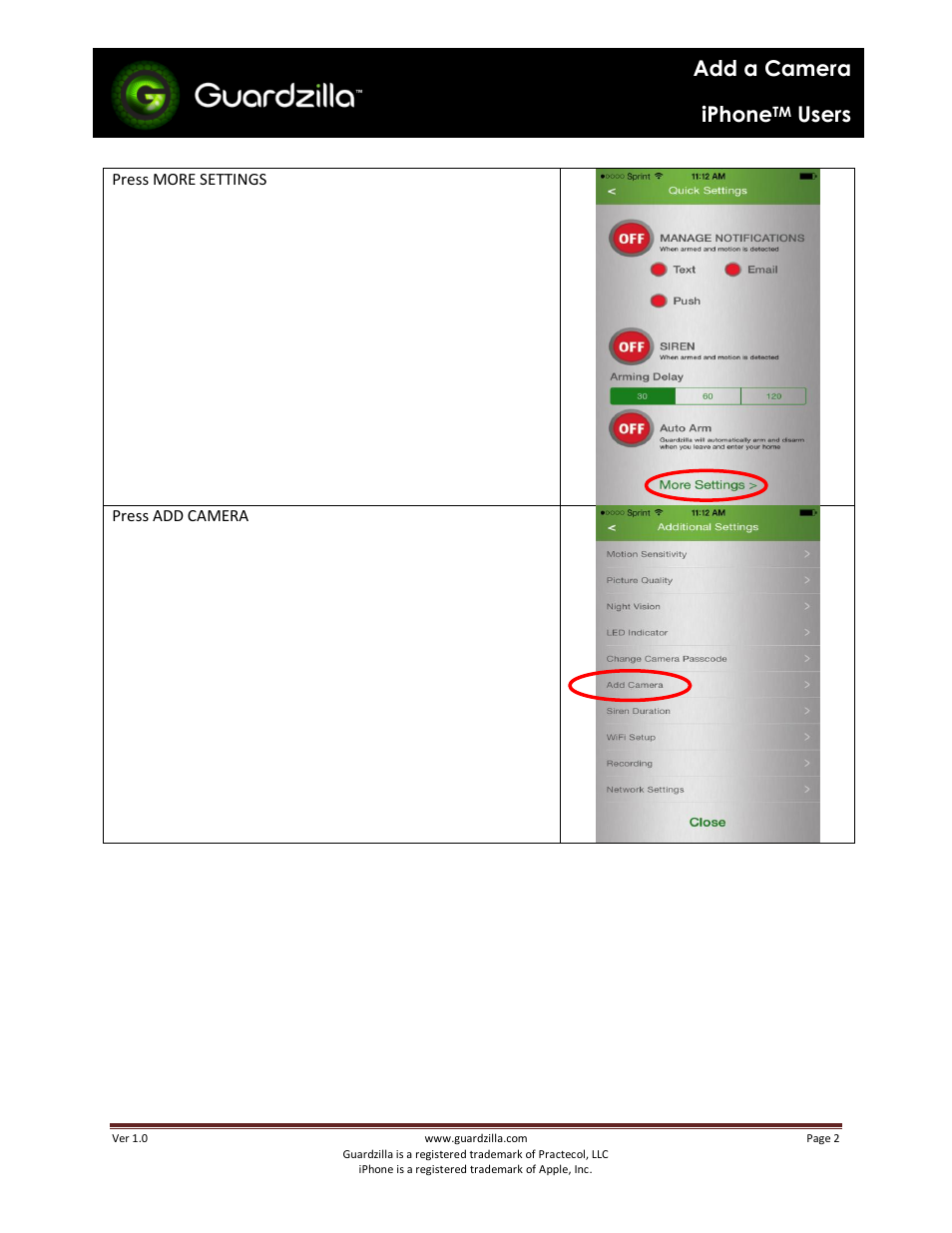 Add a camera iphone, Users | Guardzilla iPhone User Manual | Page 2 / 10
