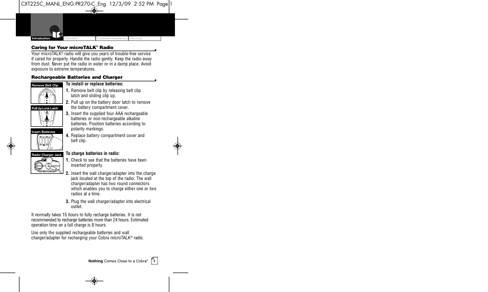Cobra Electronics MICRO TALK CXT225C User Manual | Page 3 / 11