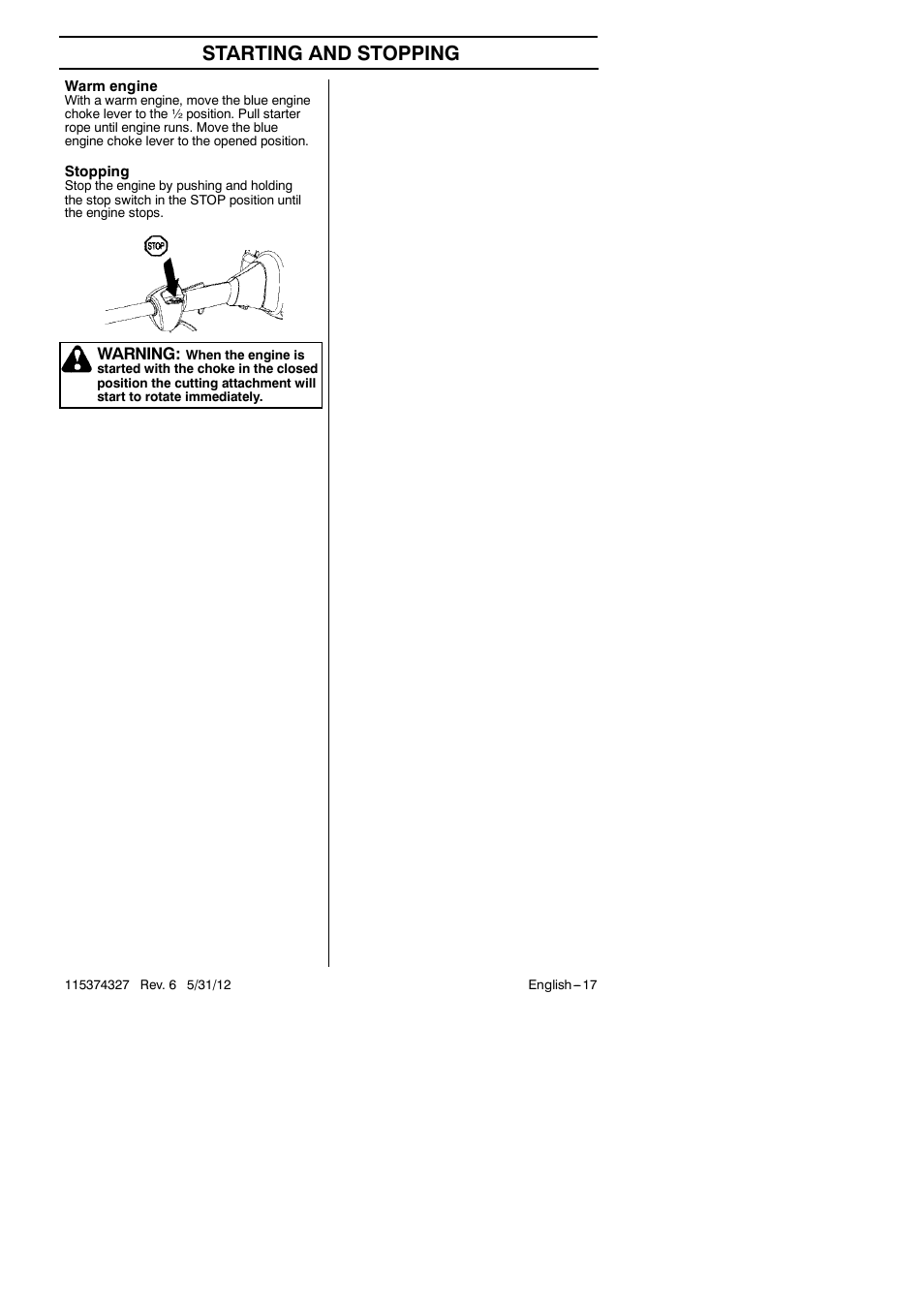 Starting and stopping | Husqvarna 128LD User Manual | Page 17 / 71