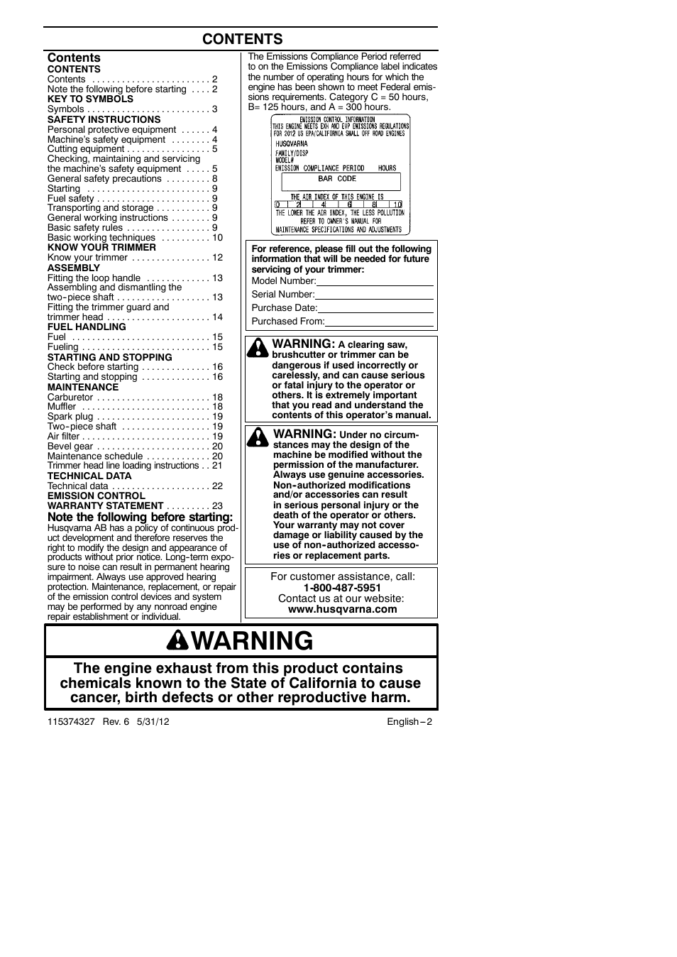 Husqvarna 128LD User Manual | Page 2 / 71