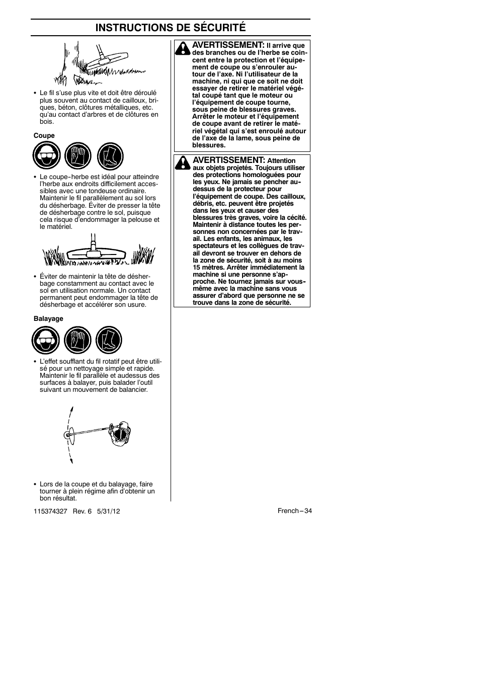 Instructions de sécurité, Avertissement | Husqvarna 128LD User Manual | Page 33 / 71