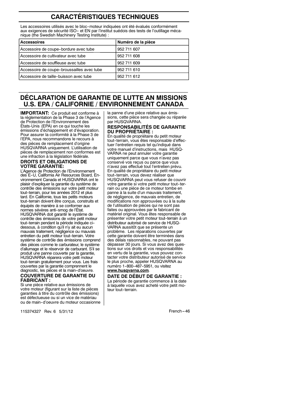 Caractéristiques techniques | Husqvarna 128LD User Manual | Page 45 / 71