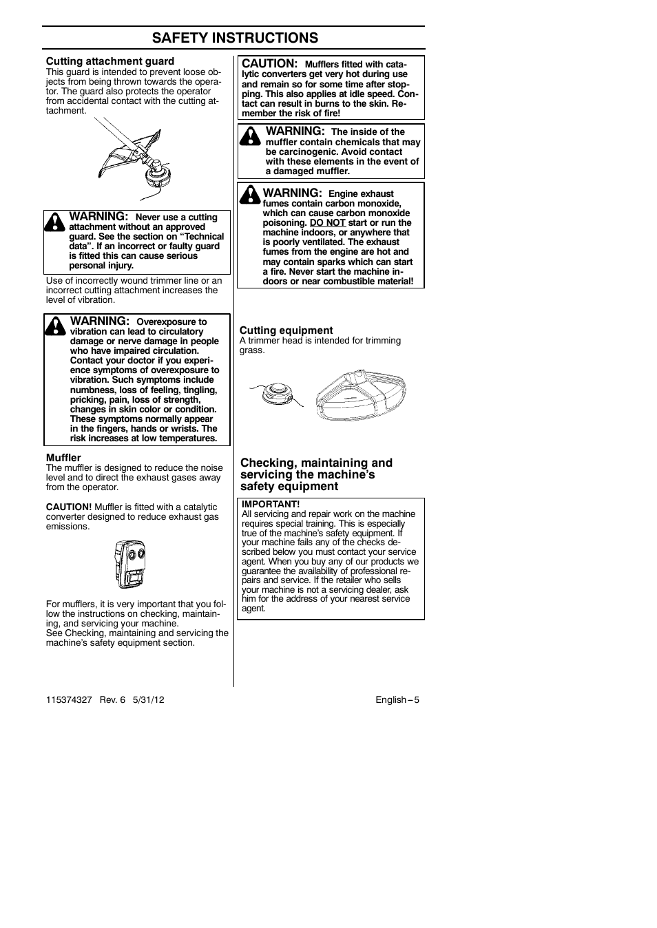 Safety instructions, Warning, Caution | Husqvarna 128LD User Manual | Page 5 / 71