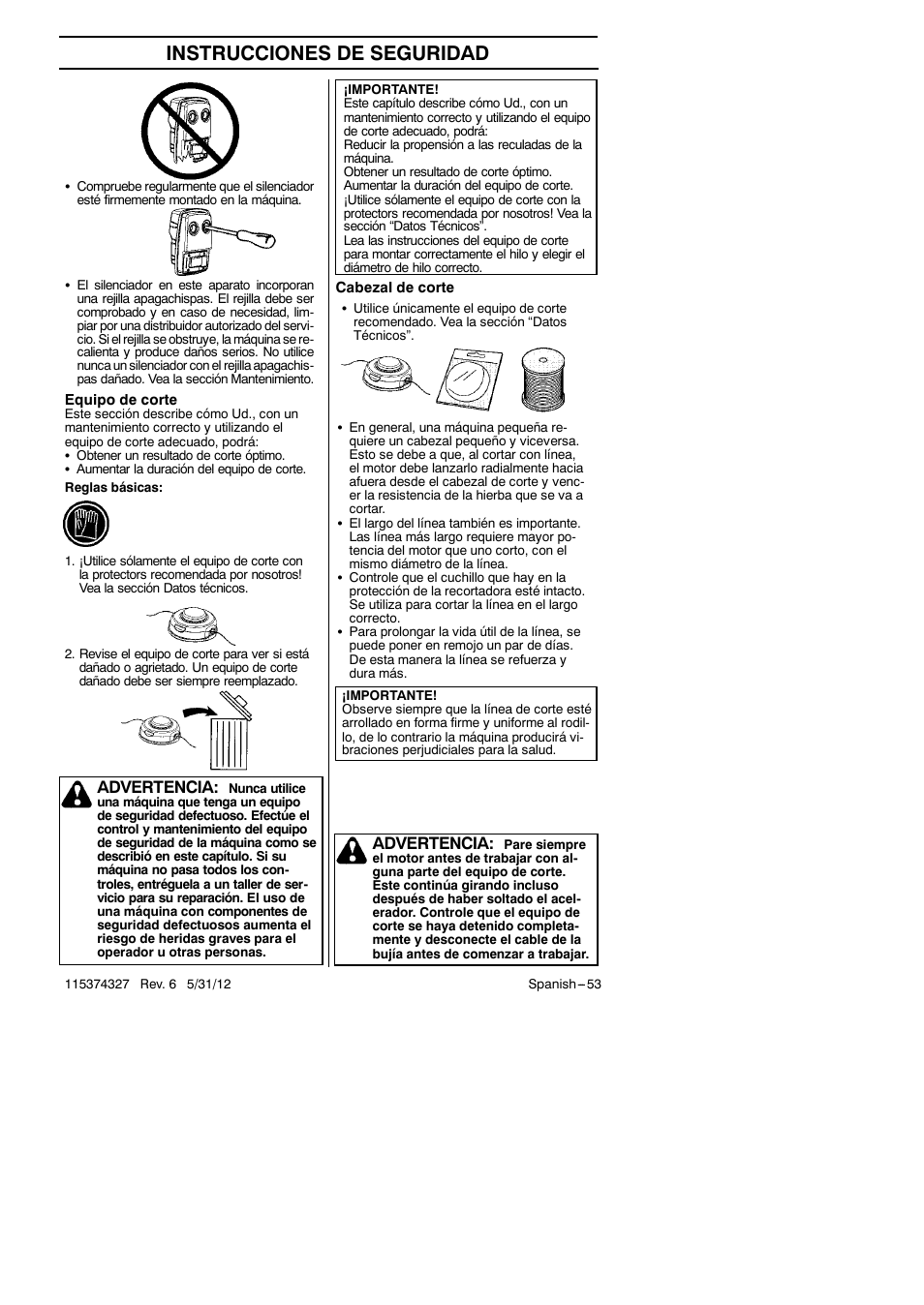 Instrucciones de seguridad, Advertencia | Husqvarna 128LD User Manual | Page 53 / 71