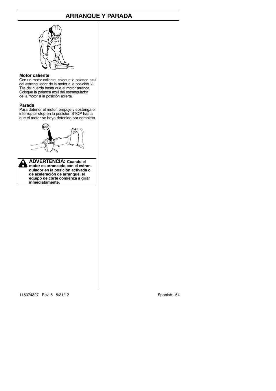 Arranque y parada | Husqvarna 128LD User Manual | Page 64 / 71
