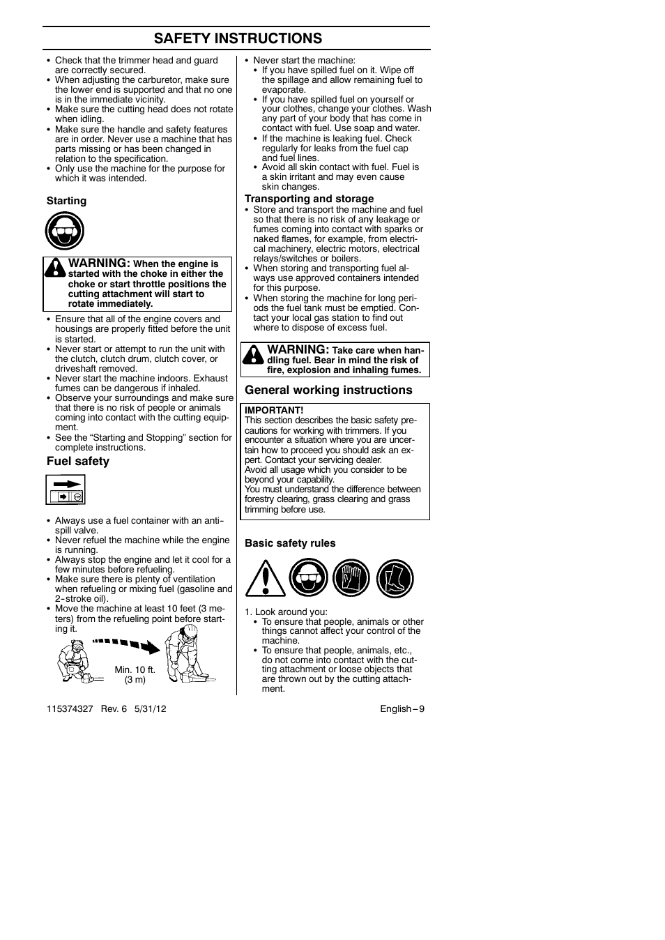 Safety instructions, Fuel safety, Warning | General working instructions | Husqvarna 128LD User Manual | Page 9 / 71