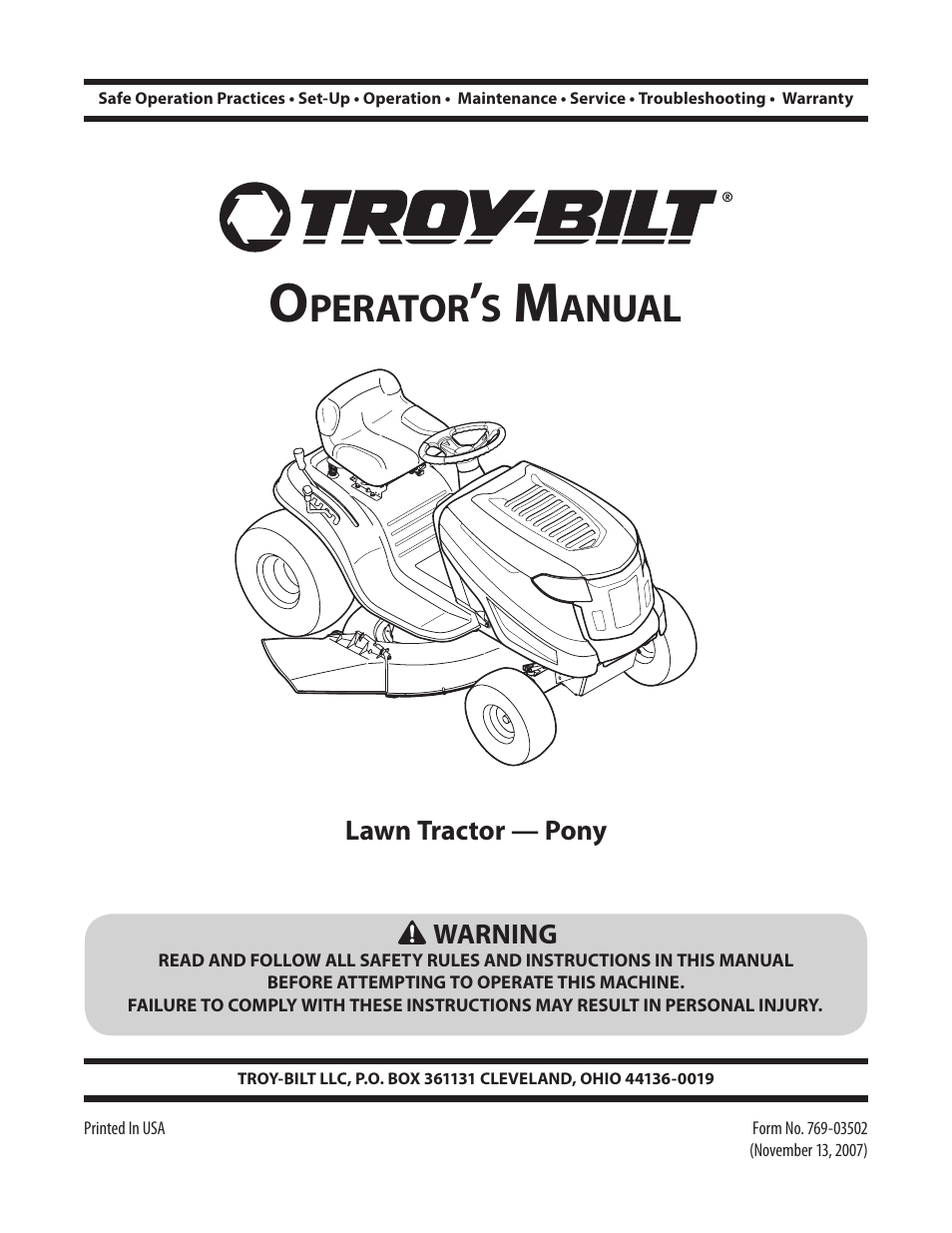 Troy-Bilt Pony User Manual | 56 pages