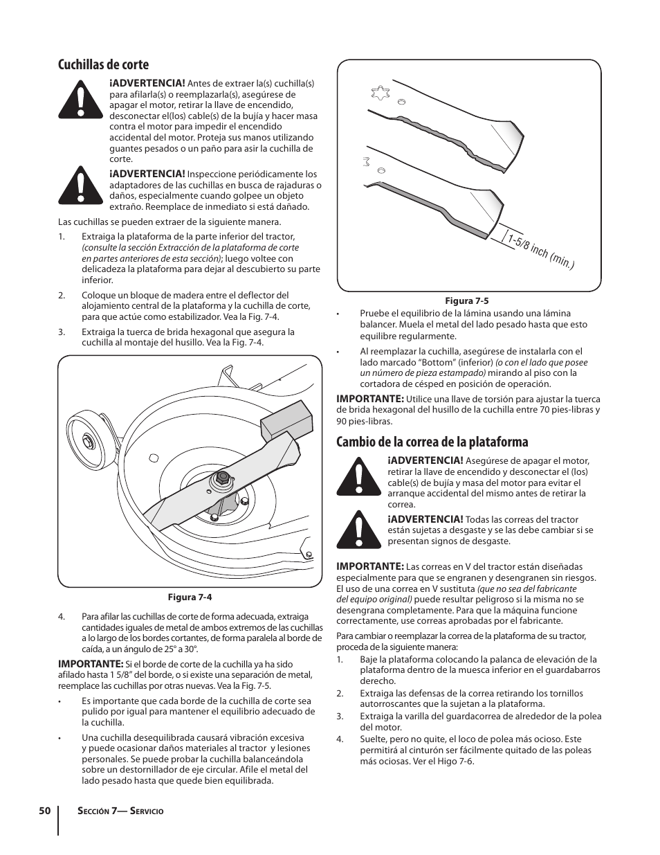 Cuchillas de corte, Cambio de la correa de la plataforma | Troy-Bilt Pony User Manual | Page 50 / 56