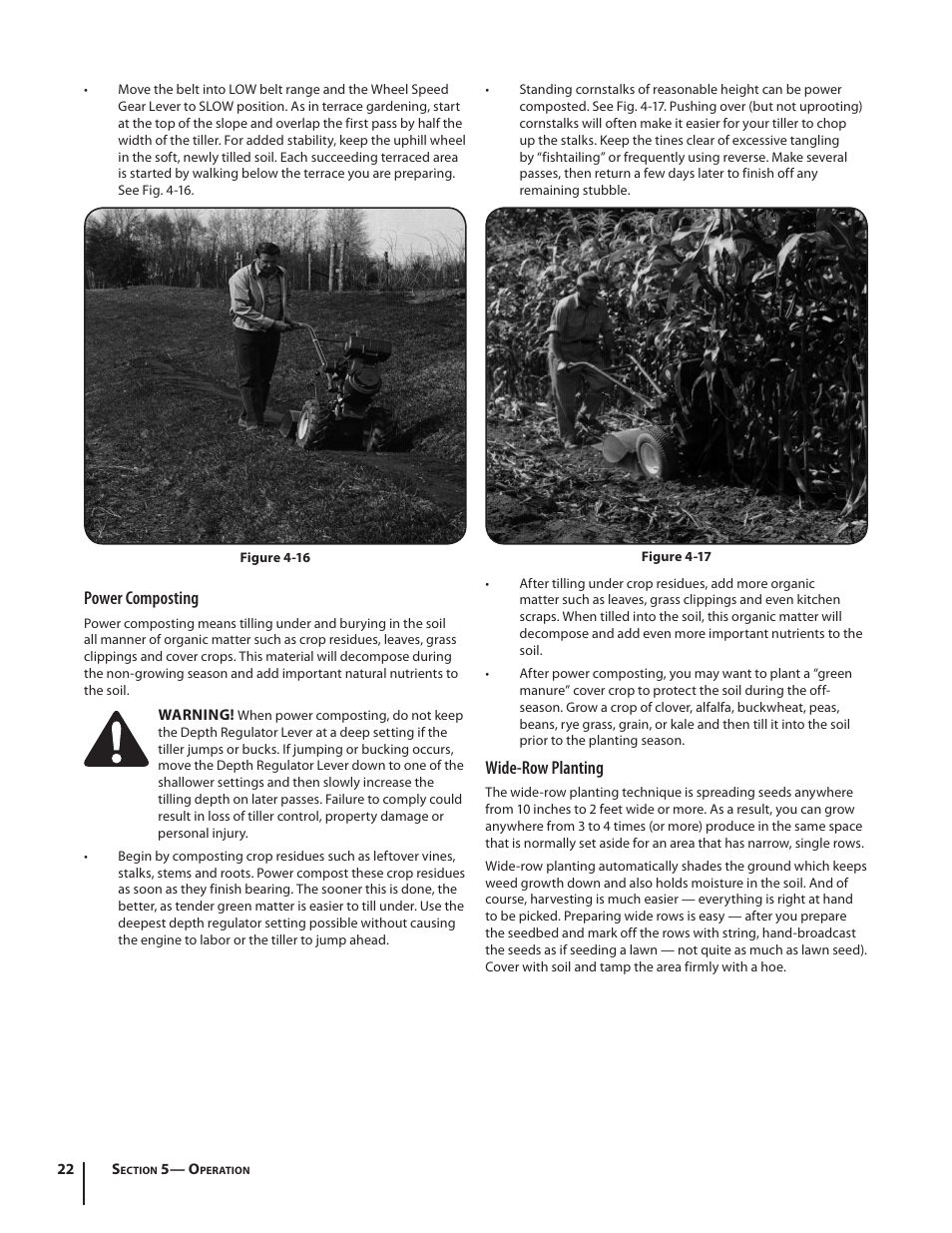 Wide-row planting, Power composting | Troy-Bilt Horse User Manual | Page 22 / 44