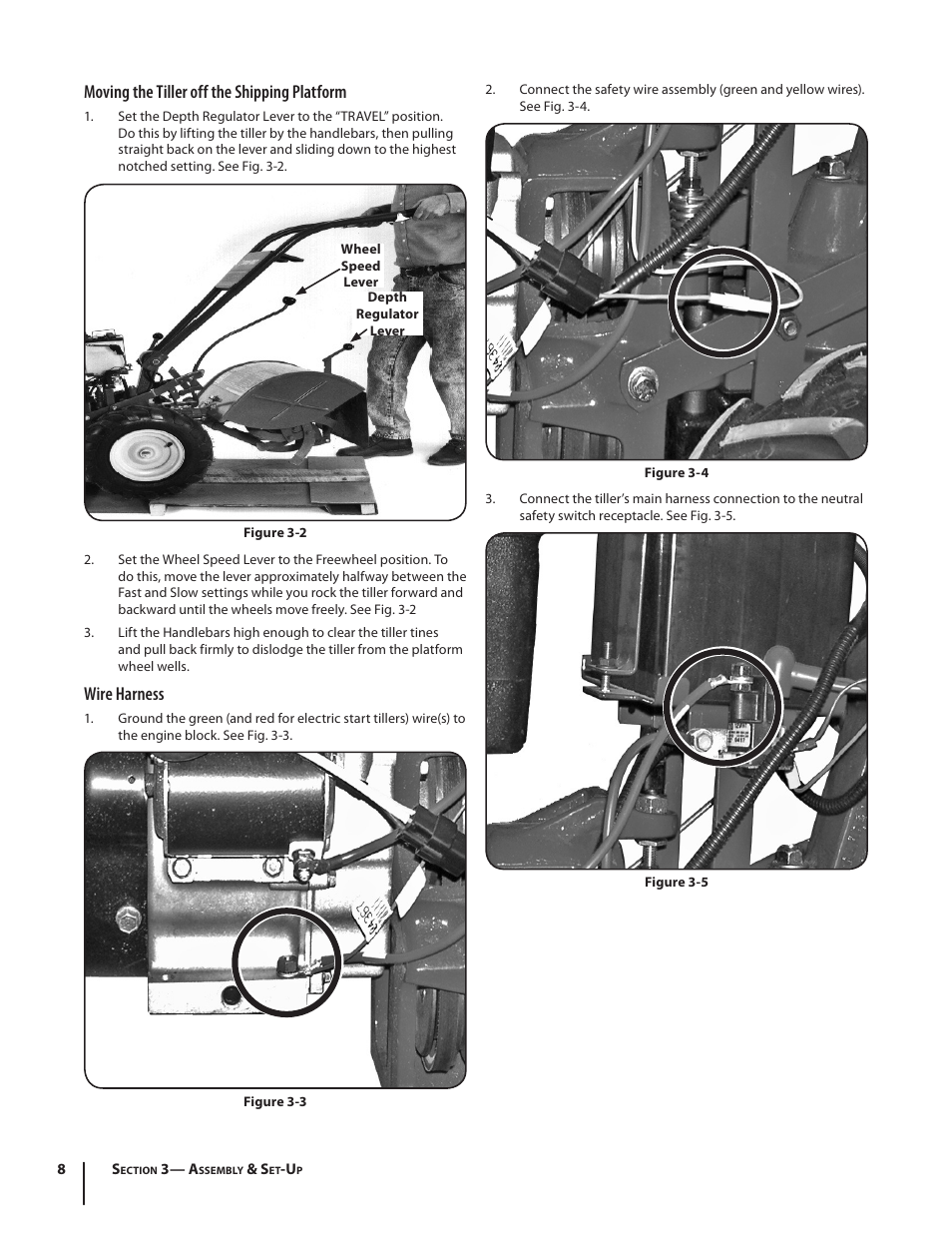 Moving the tiller off the shipping platform, Wire harness | Troy-Bilt Horse User Manual | Page 8 / 44