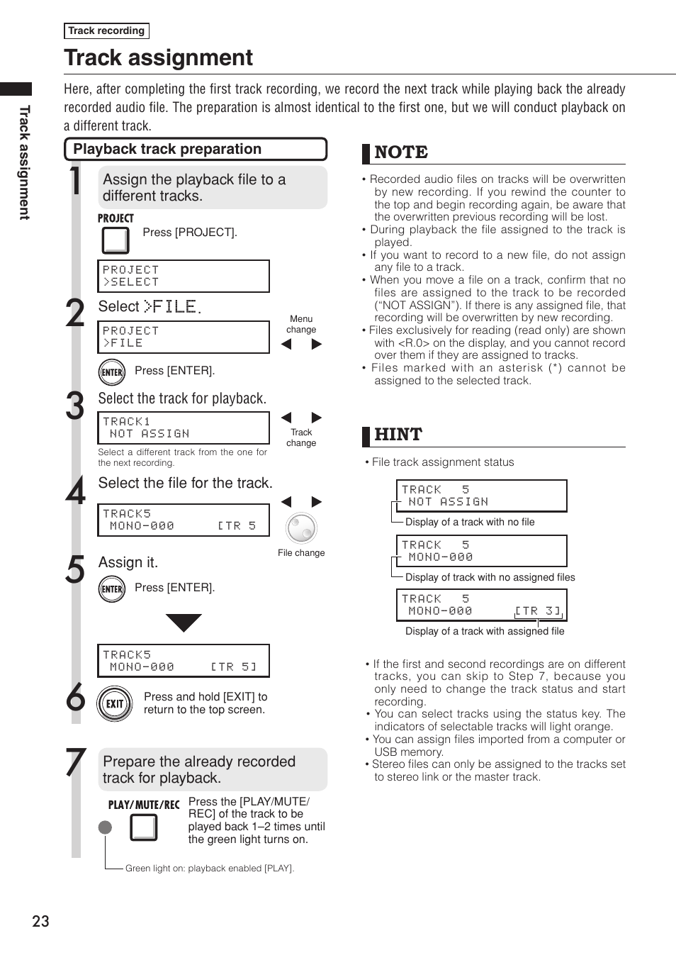 Track assignment, Hint, File | Zoom R16 User Manual | Page 24 / 100