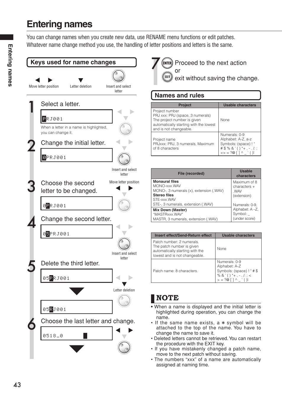 Entering names | Zoom R16 User Manual | Page 44 / 100