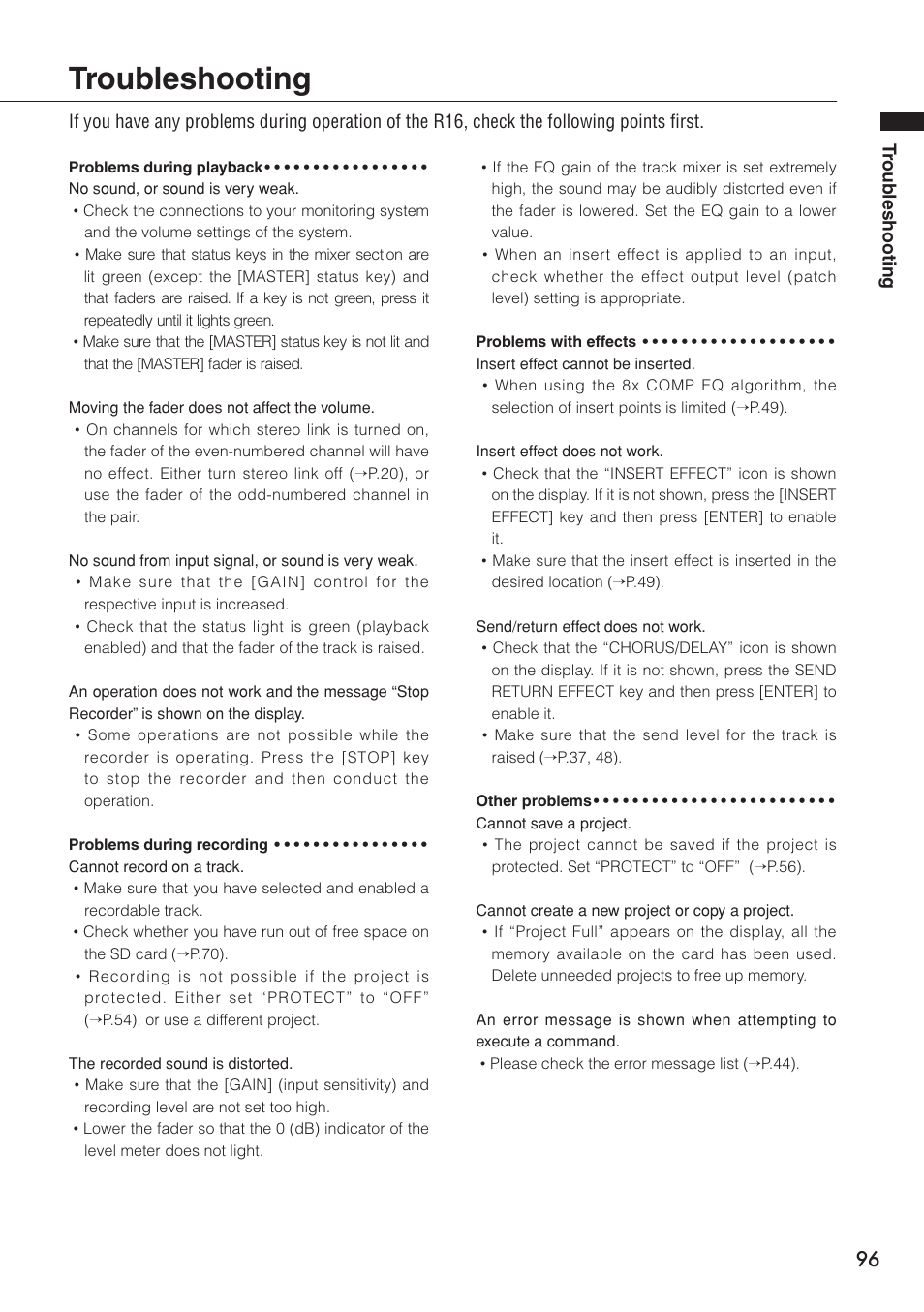 Troubleshooting | Zoom R16 User Manual | Page 97 / 100