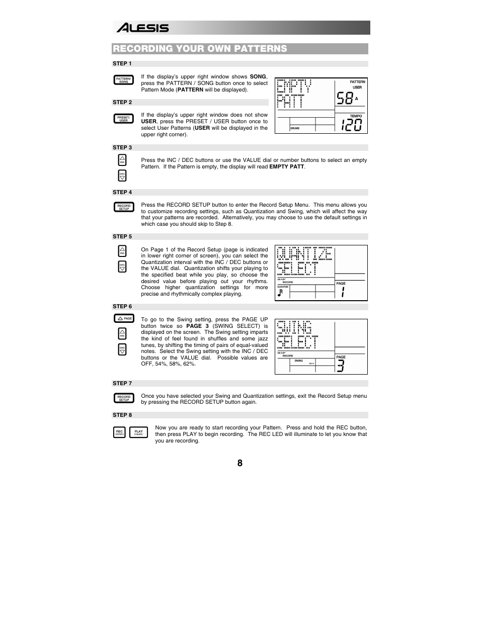 Recording your own patterns | ALESIS SR-18 User Manual | Page 11 / 76