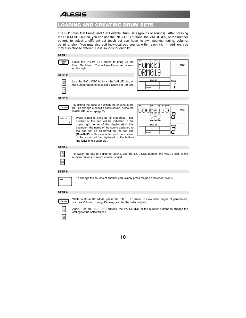 Loading and creating drum sets | ALESIS SR-18 User Manual | Page 13 / 76