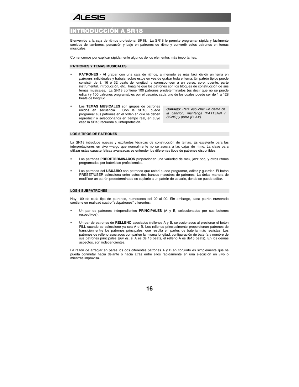 Introducción a sr18 | ALESIS SR-18 User Manual | Page 19 / 76