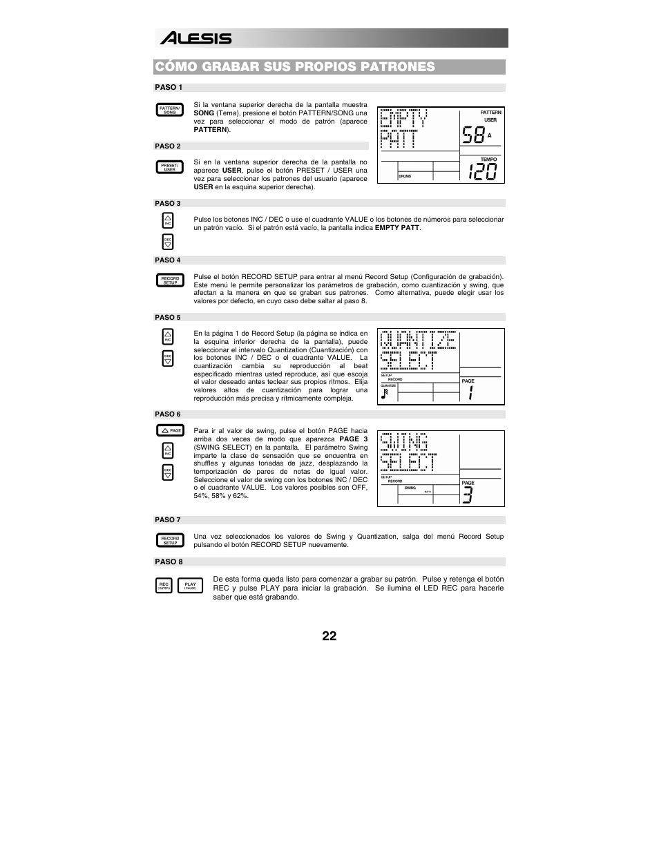 Cómo grabar sus propios patrones | ALESIS SR-18 User Manual | Page 25 / 76