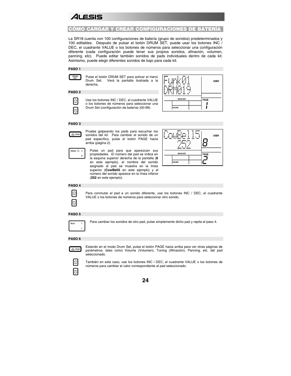 Cómo cargar y crear configuraciones de batería | ALESIS SR-18 User Manual | Page 27 / 76