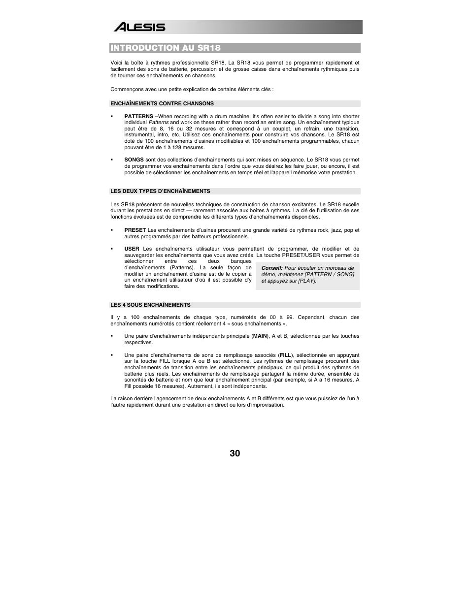 Introduction au sr18 | ALESIS SR-18 User Manual | Page 33 / 76