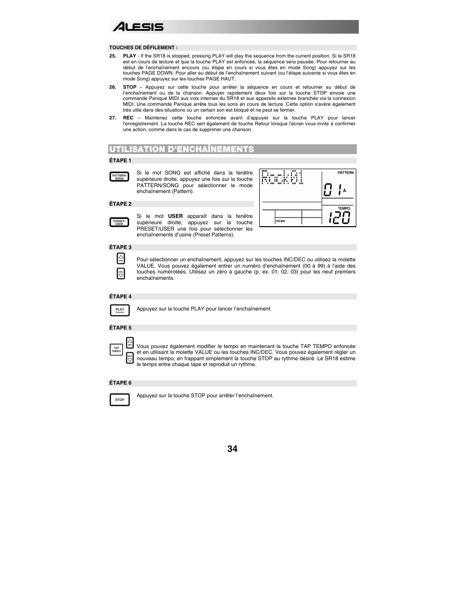 Utilisation d’enchaînements | ALESIS SR-18 User Manual | Page 37 / 76