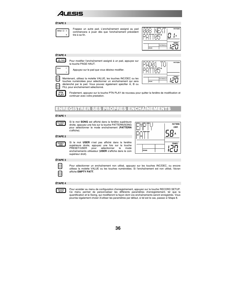 Enregistrer ses propres enchaînements | ALESIS SR-18 User Manual | Page 39 / 76