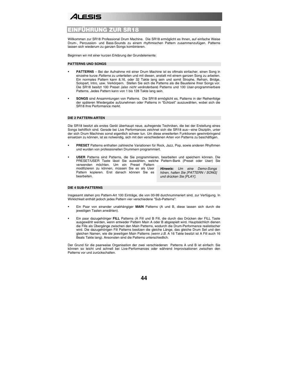 Einführung zur sr18 | ALESIS SR-18 User Manual | Page 47 / 76