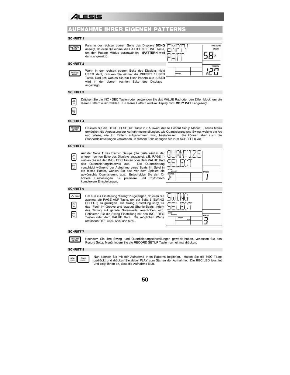 Aufnahme ihrer eigenen patterns | ALESIS SR-18 User Manual | Page 53 / 76