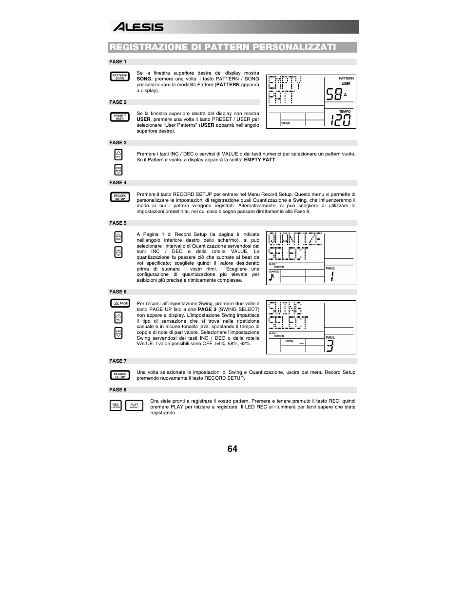 Registrazione di pattern personalizzati | ALESIS SR-18 User Manual | Page 67 / 76