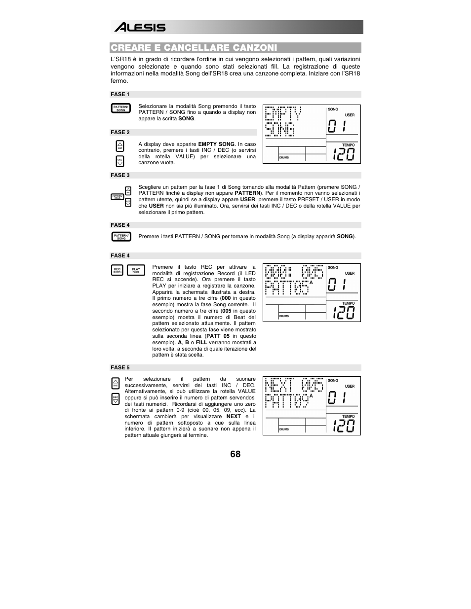 Creare e cancellare canzoni | ALESIS SR-18 User Manual | Page 71 / 76