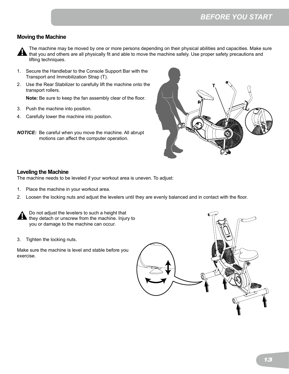 Before you start | Schwinn Airdyne AD6 User Manual | Page 13 / 28