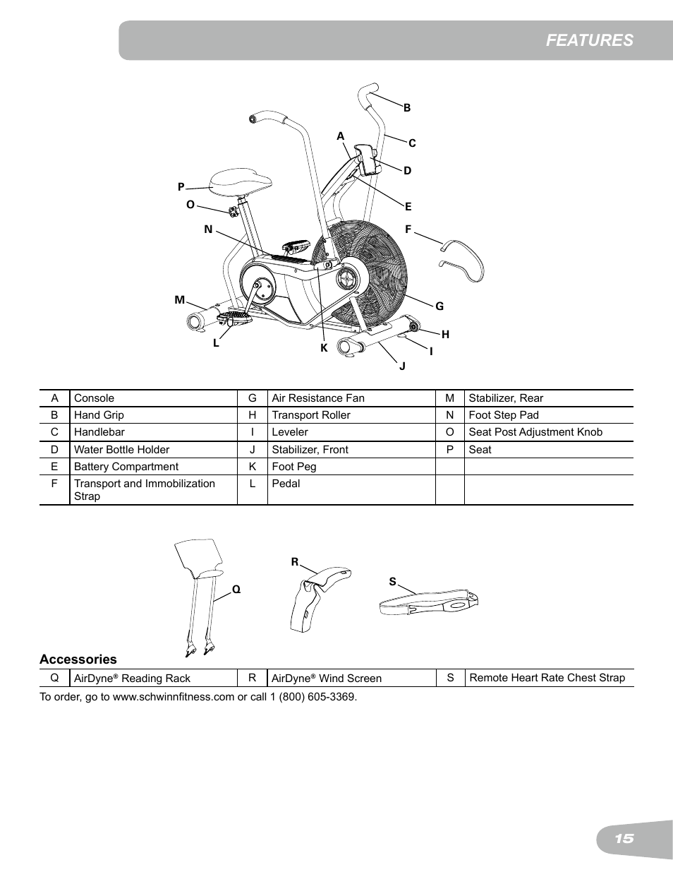 Features | Schwinn Airdyne AD6 User Manual | Page 15 / 28