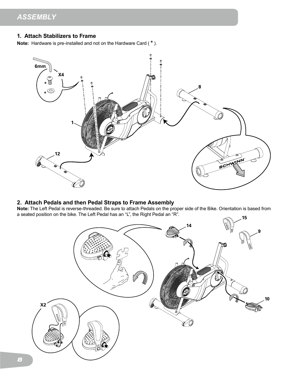 Assembly | Schwinn Airdyne AD6 User Manual | Page 8 / 28