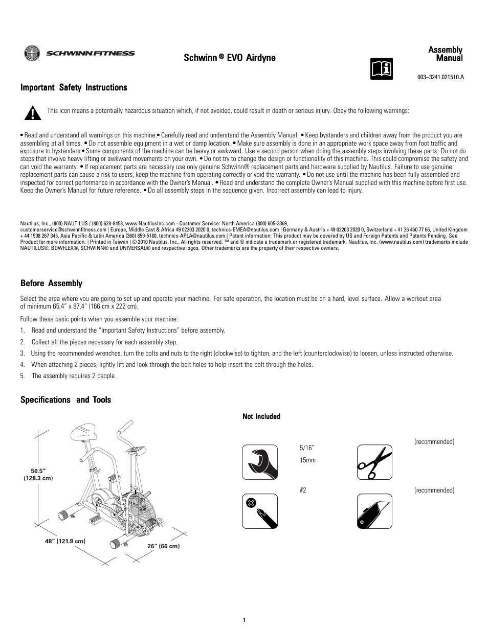 Schwinn EVO Airdyne User Manual | 8 pages