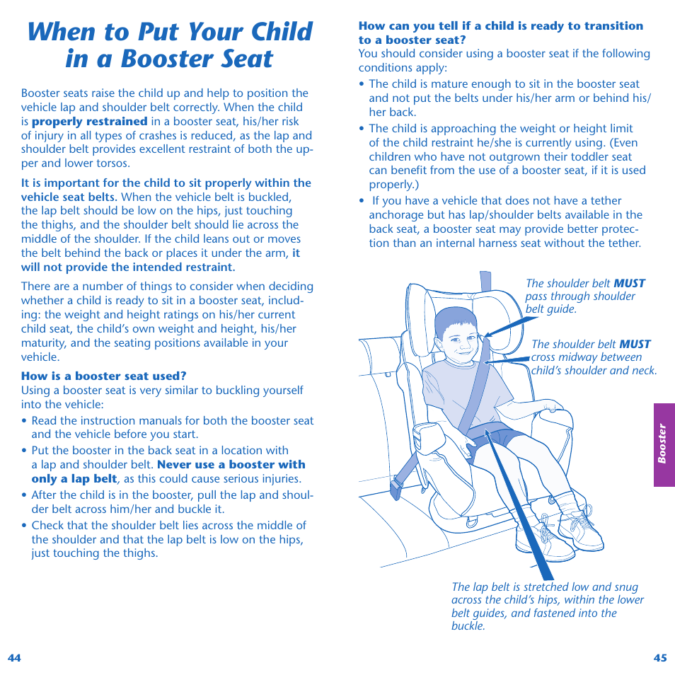 When to put your child in a booster seat | Evenflo Symphony 65 User Manual | Page 24 / 35