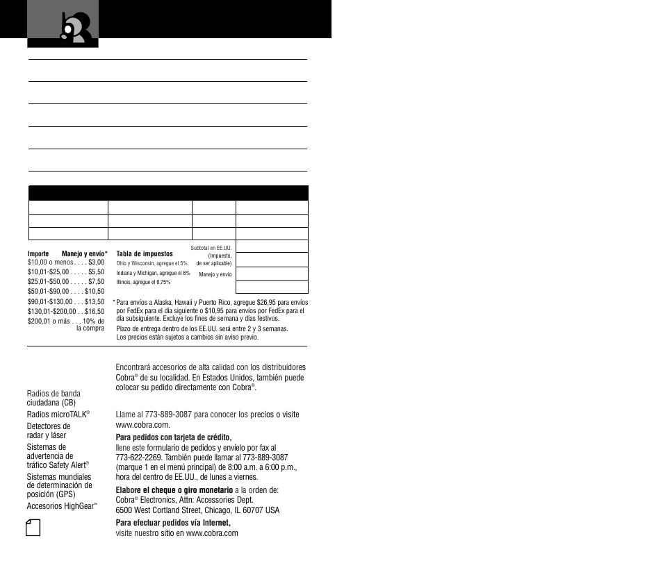 Formularios de pedidos y accesorios, Total | Cobra Electronics V PR550WX User Manual | Page 24 / 24