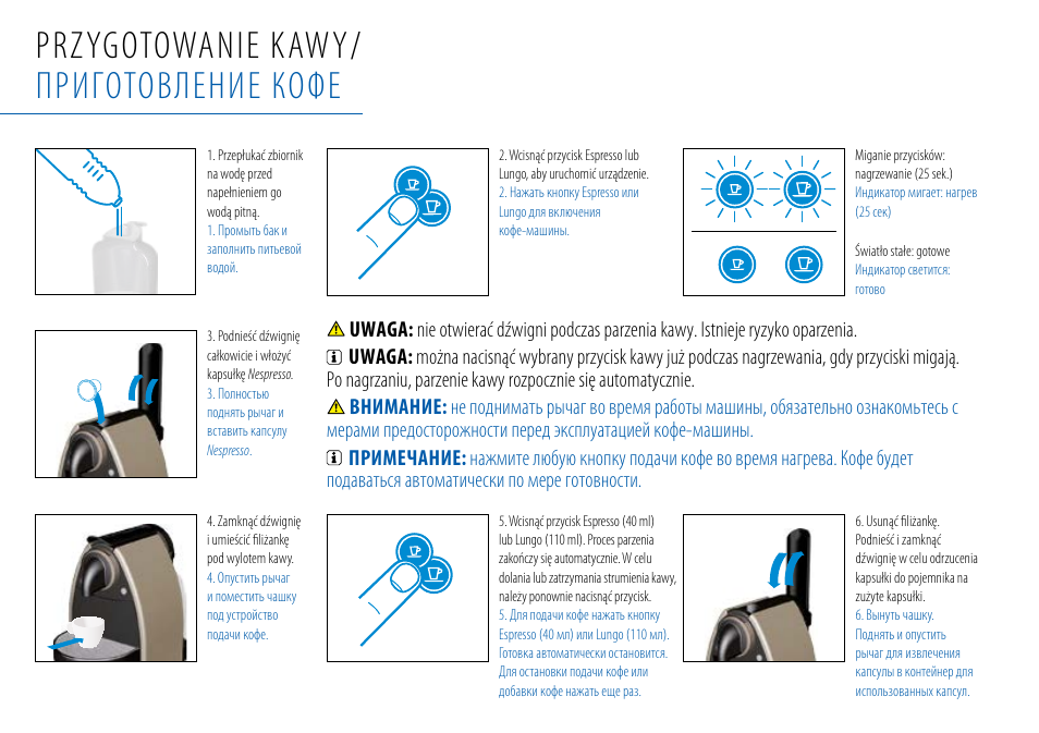 Przygotowanie kawy/ приготовление кофе | Nespresso Essenza C99 User Manual | Page 106 / 140