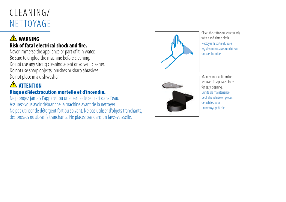 Cleaning/ nettoyage | Nespresso Essenza C99 User Manual | Page 20 / 140