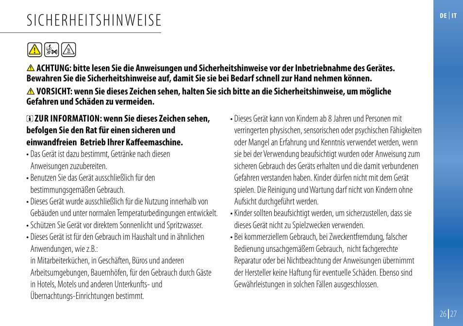 Sicherheitshinweise | Nespresso Essenza C99 User Manual | Page 26 / 140