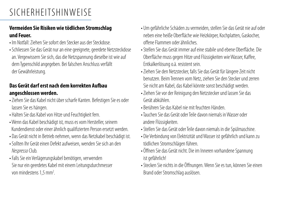 Sicherheitshinweise | Nespresso Essenza C99 User Manual | Page 27 / 140
