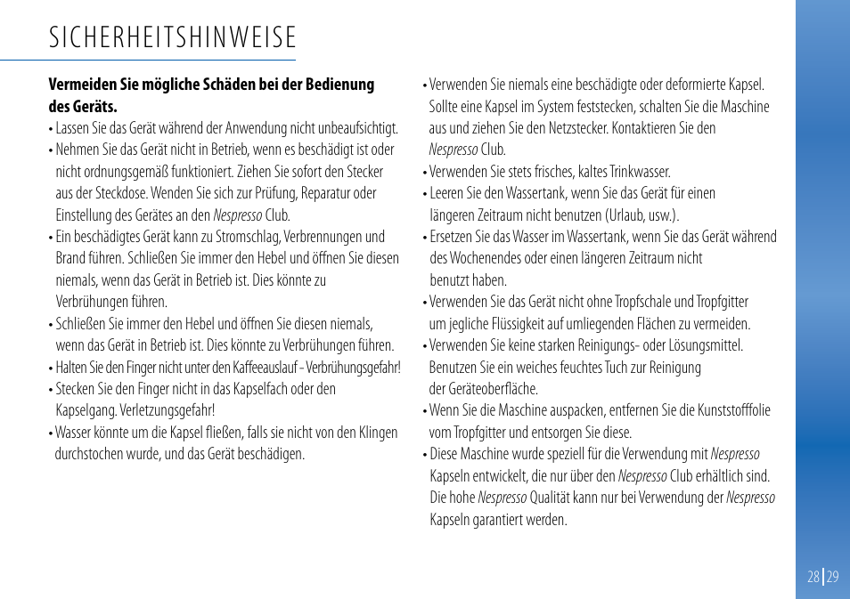 Sicherheitshinweise | Nespresso Essenza C99 User Manual | Page 28 / 140
