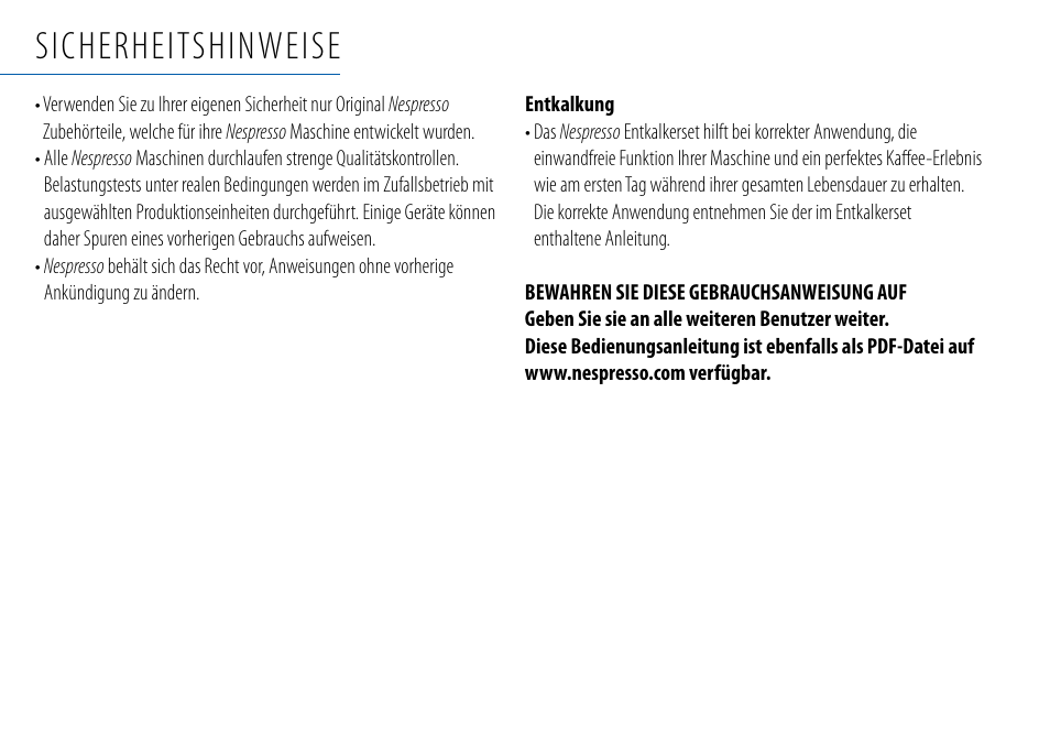 Sicherheitshinweise | Nespresso Essenza C99 User Manual | Page 29 / 140